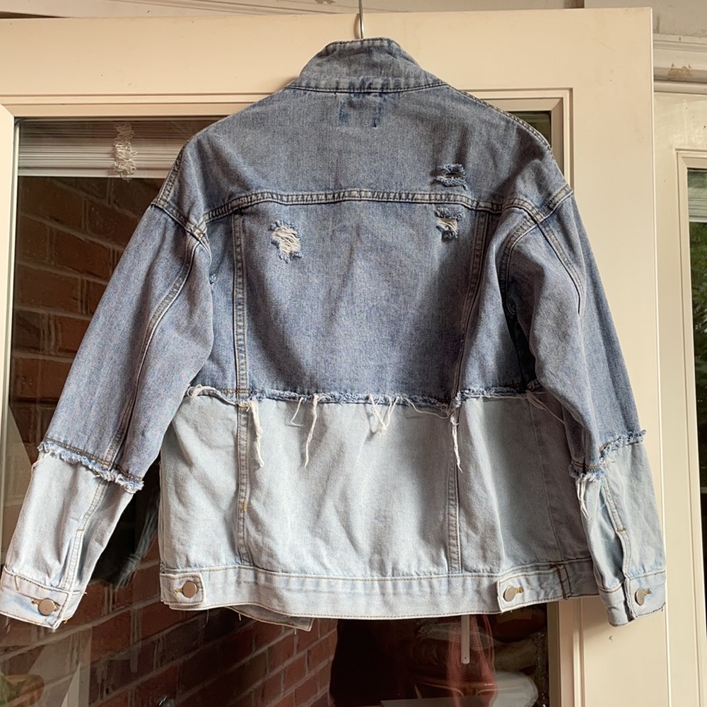 Two Tone Distressed Denim Jacket - Picture 2 of 3